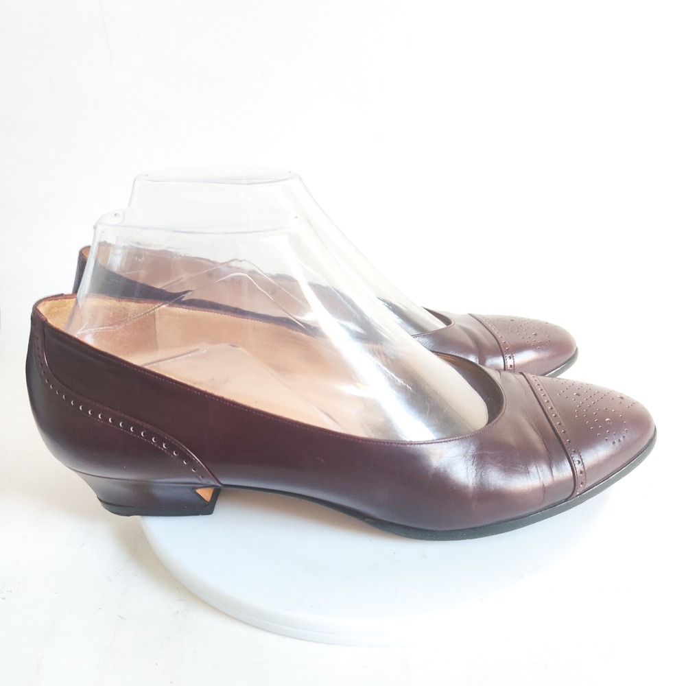 Vintage Cole Haan Pumps 7.5 Leather Sole Burgundy Low Heel Slip On Dressy 80s